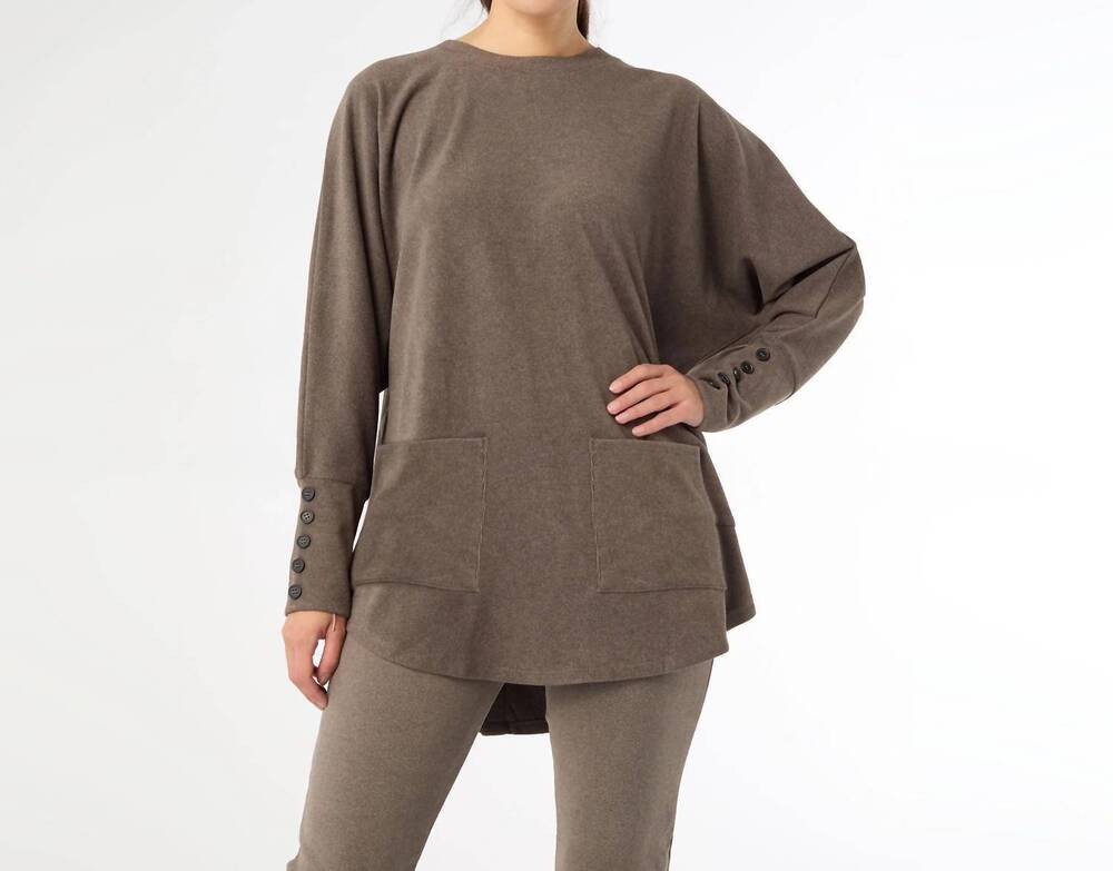 NEW COCO + CARMEN weekend brushed sweater with button back in spruce